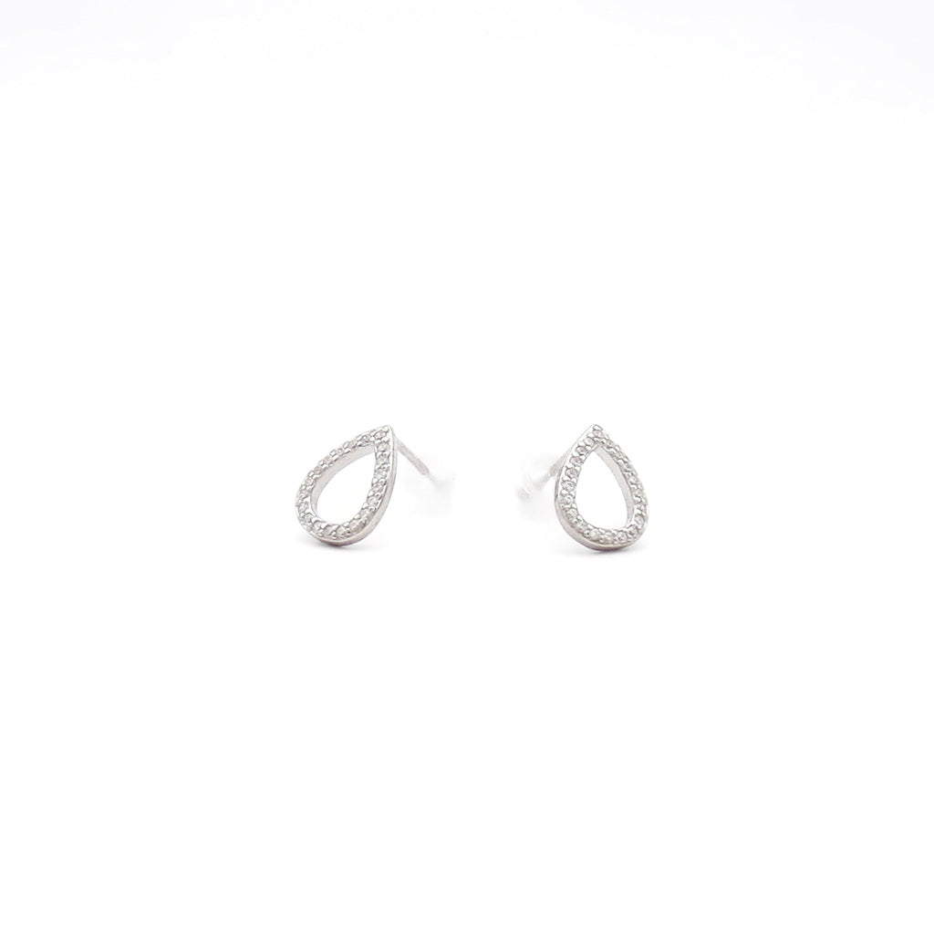 Sterling Silver Open Teardrop CZ Stud Earrings
