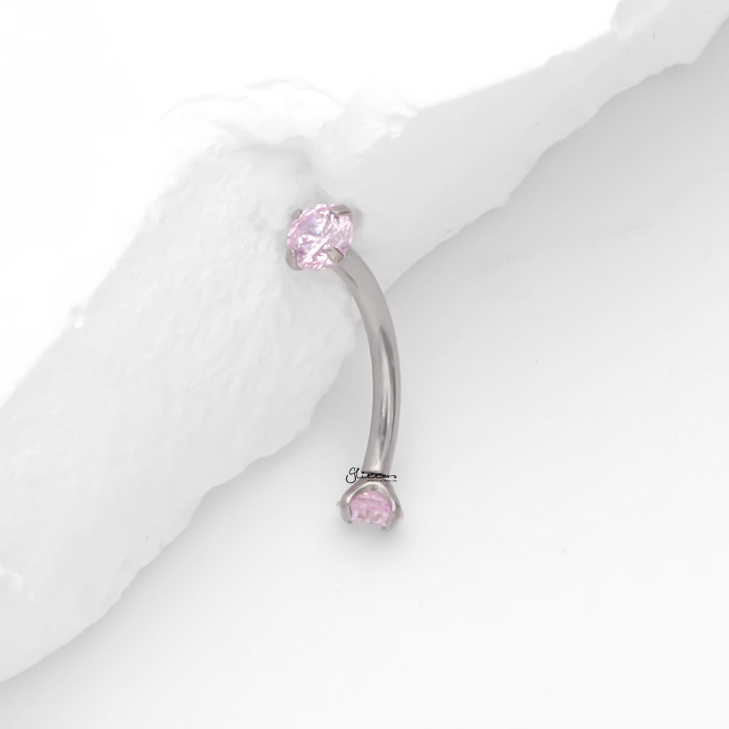 Titanium Curved Barbells with Internally Threaded CZ Top - Pink-Eyebrow-3-Glitters