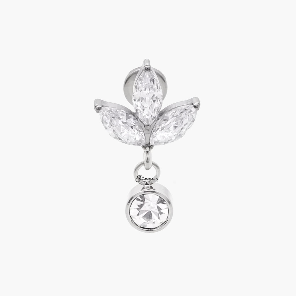 3 Marquis CZ Top with Dangling CZ Charm Flat Back Stud-Tragus | Cartilage | Daith | Conch-3-Glitters