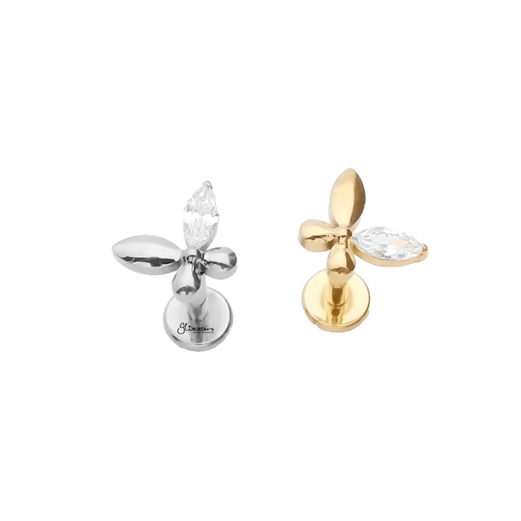 Butterfly with CZ Titanium Flat Back Stud Earrings-Tragus | Cartilage | Daith | Conch-4-Glitters