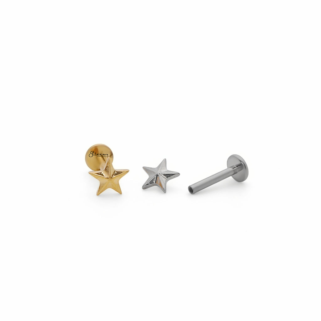 3D Star Titanium Flat Back Stud Earrings-Tragus | Cartilage | Daith | Conch-7-Glitters