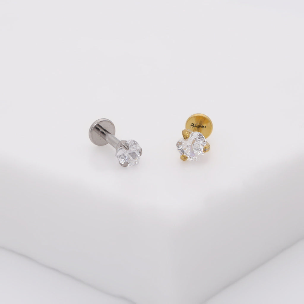 Heart CZ Titanium Flat Back Stud Earrings-Tragus | Cartilage | Daith | Conch-5-Glitters