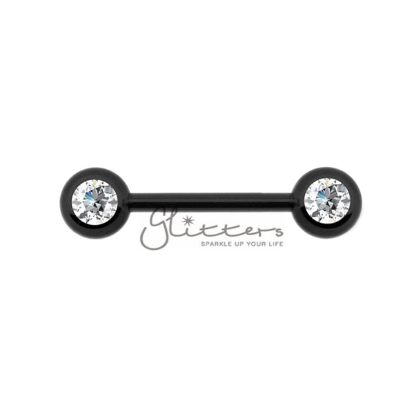 316L Surgical Steel Double CZ Titanium IP Nipple Barbells-Body Piercing Jewellery, Nipple Barbell-970-Glitters