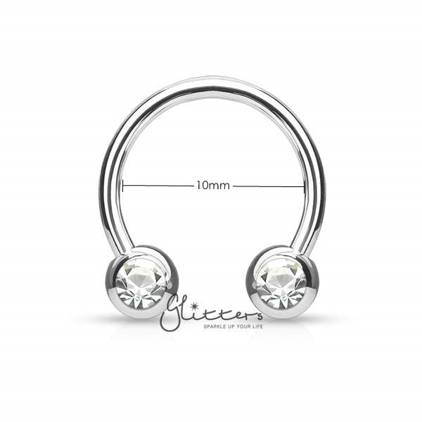 Surgical Steel Front Facing Jewel Set Balls Circular/Horseshoes-Silver-Body Piercing Jewellery, Horseshoe, Nipple Barbell, Septum Ring-CP0013-1_New-Glitters