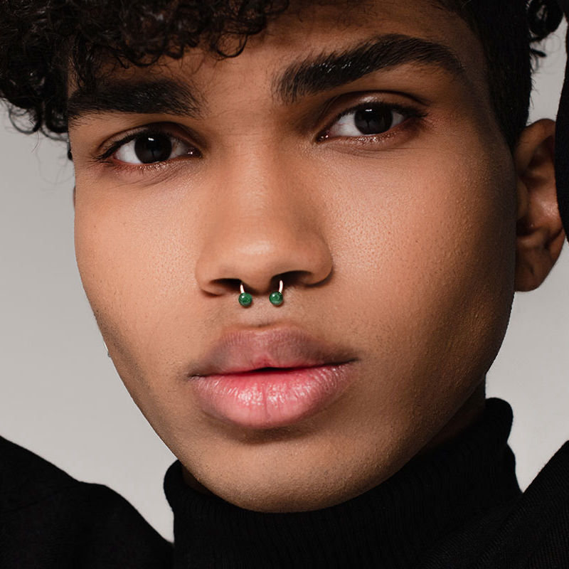 Semi Precious Stone Internally Threaded Horseshoes - Jade Green-Body Piercing Jewellery, Horseshoe, Septum Ring, Tragus-CP0021-M_a1259a6e-0c6b-4d09-a3c1-a90e3a5fd040-Glitters