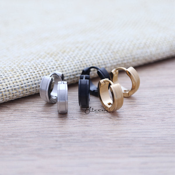 Stainless Steel Plain Hinged Hoop Earrings with Step Edges-earrings, Hoop Earrings, Huggie Earrings, Jewellery, Men's Earrings, Men's Jewellery, Stainless Steel, Women's Earrings, Women's Jewellery-ER012208-Glitters