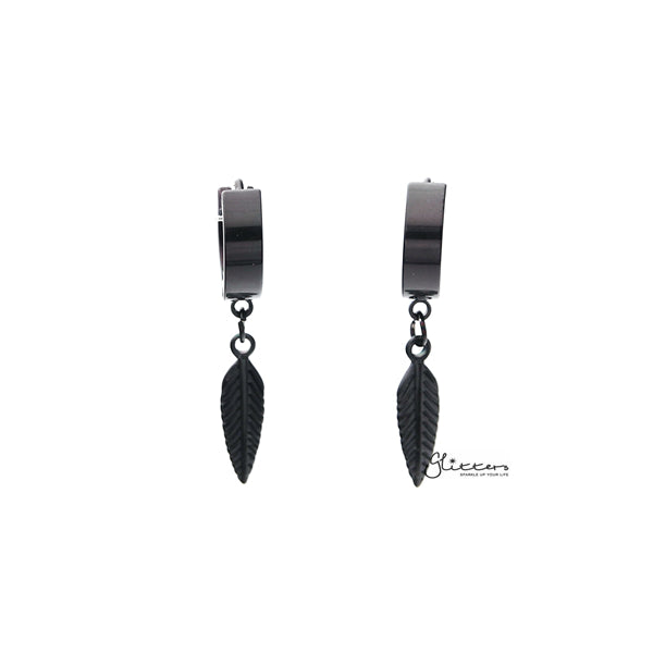 Stainless Steel Feather Drop Huggie Hoop Earrings-earrings, Hoop Earrings, Huggie Earrings, Jewellery, Men's Earrings, Men's Jewellery, Stainless Steel, Women's Earrings-ER1465-K_600-Glitters