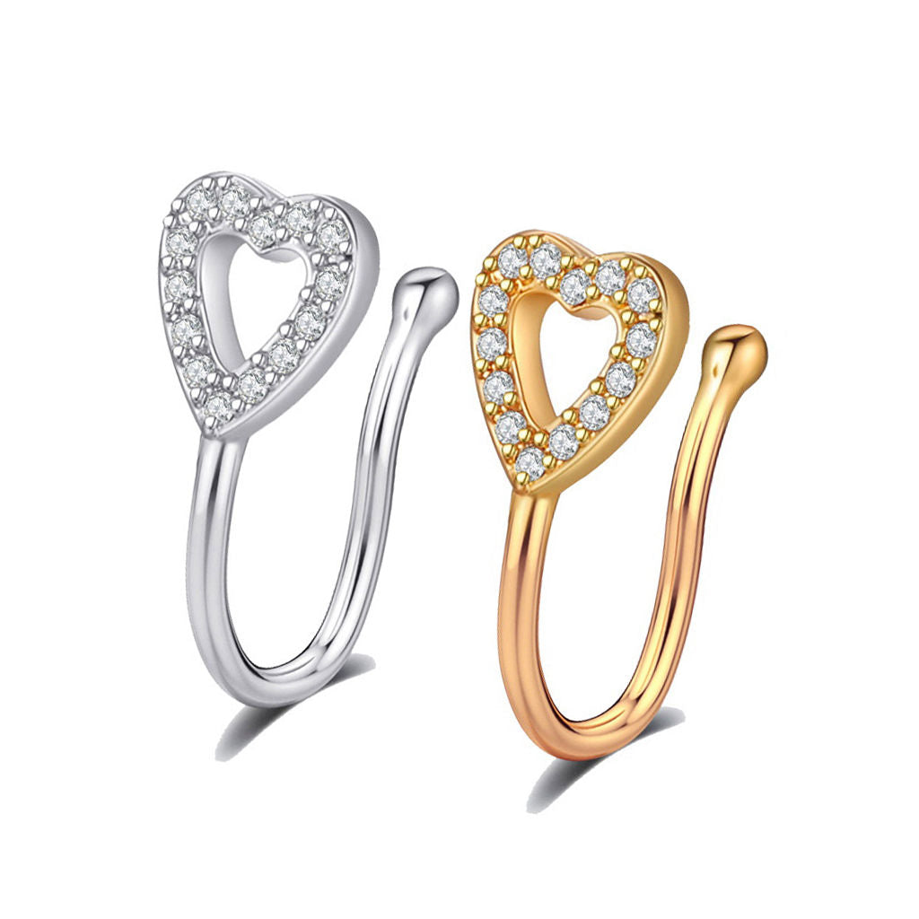 Heart Non Piercing Fake Nose Ring-Body Piercing Jewellery, Cubic Zirconia, Non-Pierced, Nose Piercing Jewellery, Nose Ring, Nose Studs-FNS05-Glitters