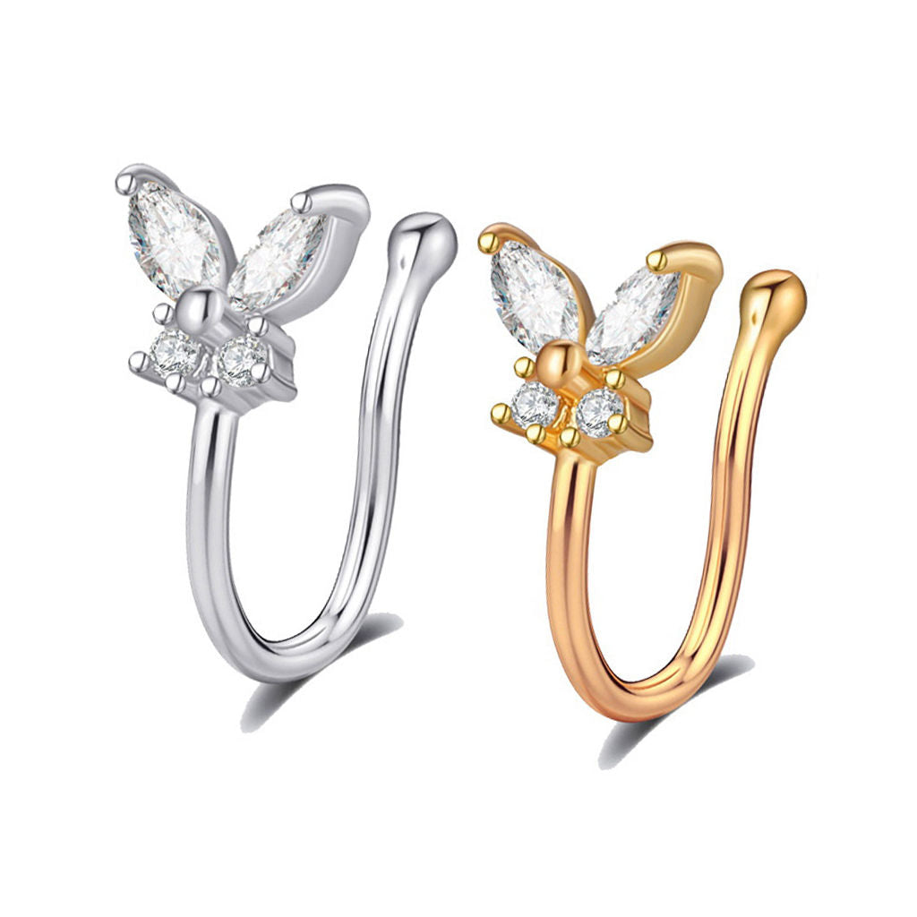 Butterfly Non Piercing Fake Nose Ring-Body Piercing Jewellery, Cubic Zirconia, Non-Pierced, Nose Piercing Jewellery, Nose Ring, Nose Studs-FNS06-Glitters