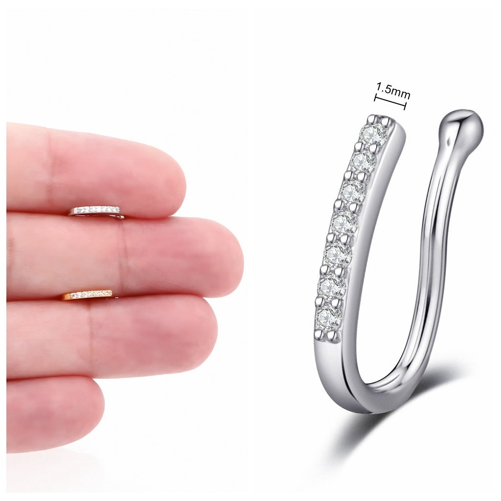 CZ Paved One Line Non Piercing Fake Nose Ring-Body Piercing Jewellery, Cubic Zirconia, Non-Pierced, Nose Piercing Jewellery, Nose Ring, Nose Studs-FNS08-S_H_New-Glitters