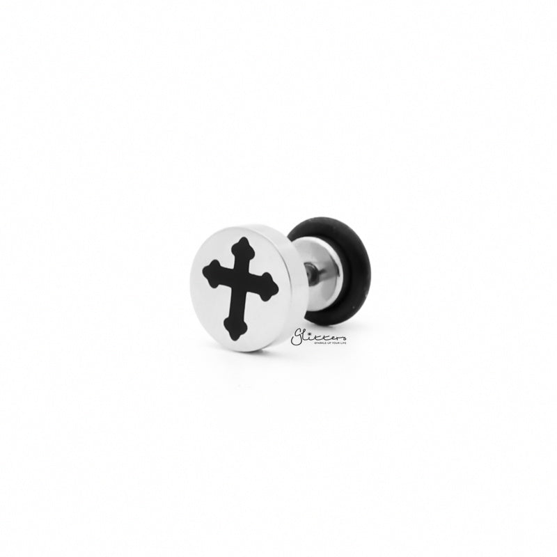 Stainless Steel Botonee Cross Fake Plug Earring-Body Piercing Jewellery, earrings, Fake Plug, Jewellery, Men's Earrings, Men's Jewellery, Stainless Steel-FP0176-1_1-Glitters