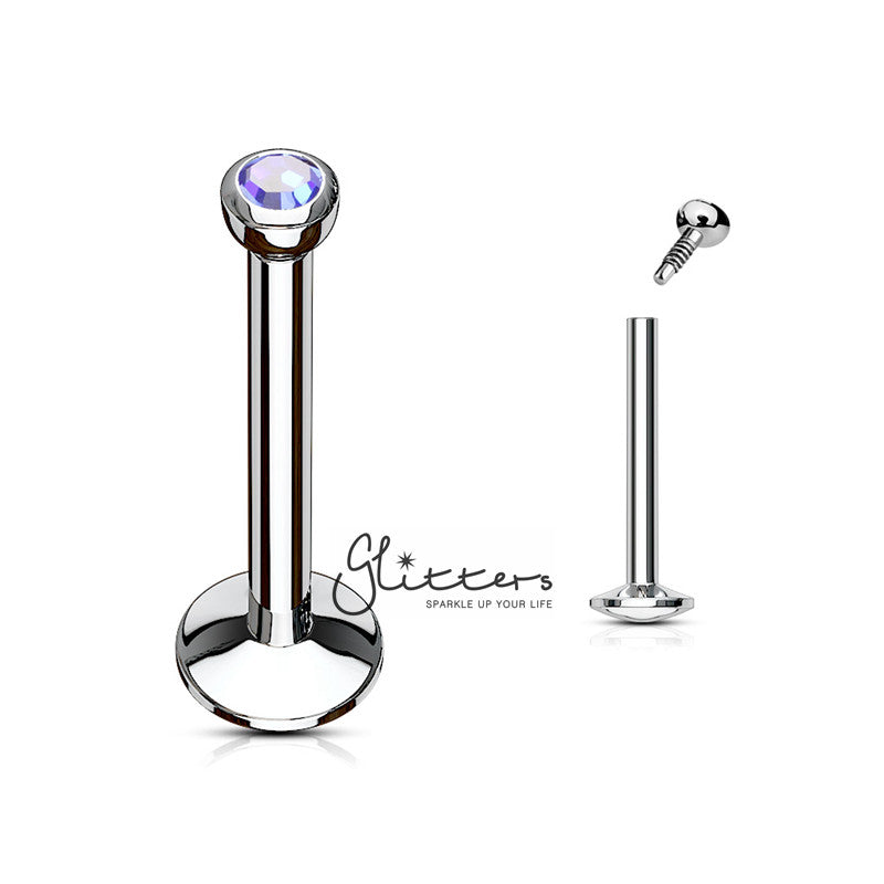 16GA 316L Surgical Steel Internally Threaded Labret with Press Fit 2mm Gem-Body Piercing Jewellery, Labret, Monroe-LB0001-B-Glitters