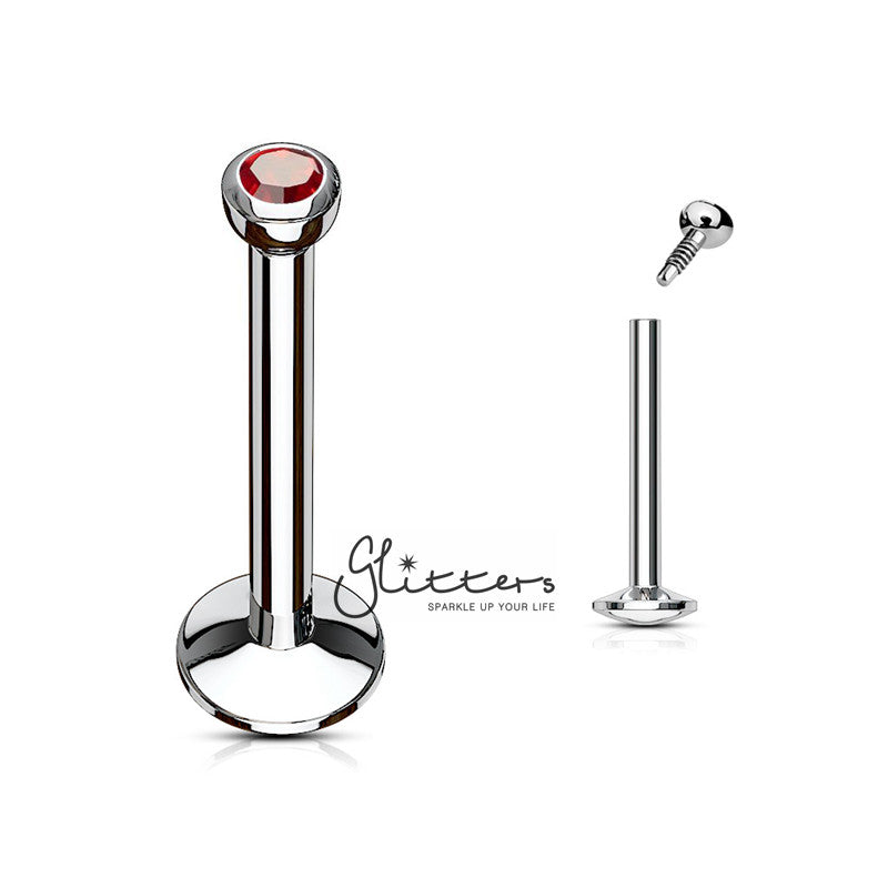 16GA 316L Surgical Steel Internally Threaded Labret with Press Fit 2mm Gem-Body Piercing Jewellery, Labret, Monroe-LB0001-R-Glitters
