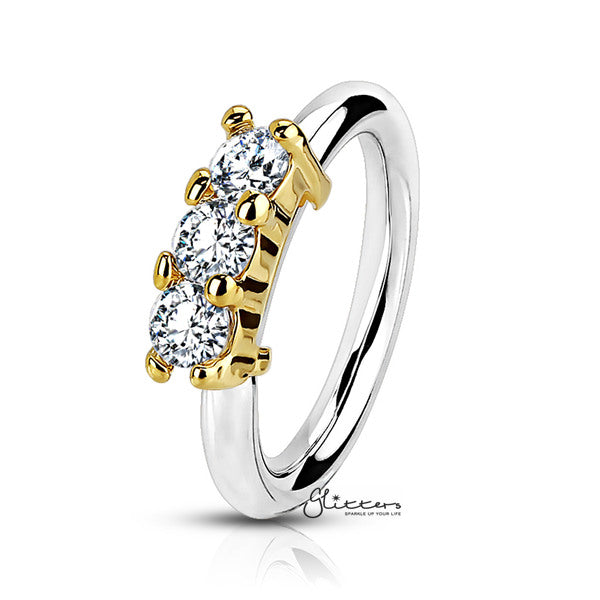 20 Gauge Surgical Steel Bendable Hoop Ring with 3 Lined CZ-Body Piercing Jewellery, Cubic Zirconia, Nose Piercing, Nose Piercing Jewellery, Nose Ring-NS0073-G-Glitters
