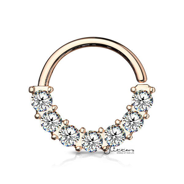 Surgical Steel 7 Gem Front Facing Set Bendable Hoop Rings-Silver | Gold | Rose Gold-Body Piercing Jewellery, Cartilage, Cubic Zirconia, Nose, Septum Ring-NS0081_RG-Glitters