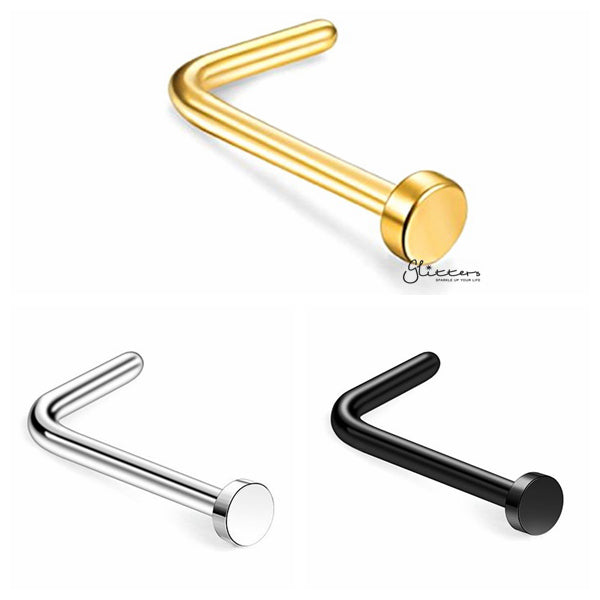 20 Gauge 316L Surgical Steel Flat Top L Bend Nose Studs-Body Piercing Jewellery, Flat Top, L Bend, Nose Piercing Jewellery, Nose Studs-NS0091-A-Glitters