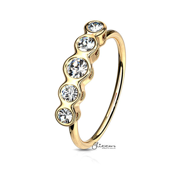 20GA Surgical Steel Bendable Nose Hoop Rings with Five Round CZ Bezel Set Top-Body Piercing Jewellery, Cubic Zirconia, Nose Piercing, Nose Piercing Jewellery, Nose Ring-NS0100-G-Glitters