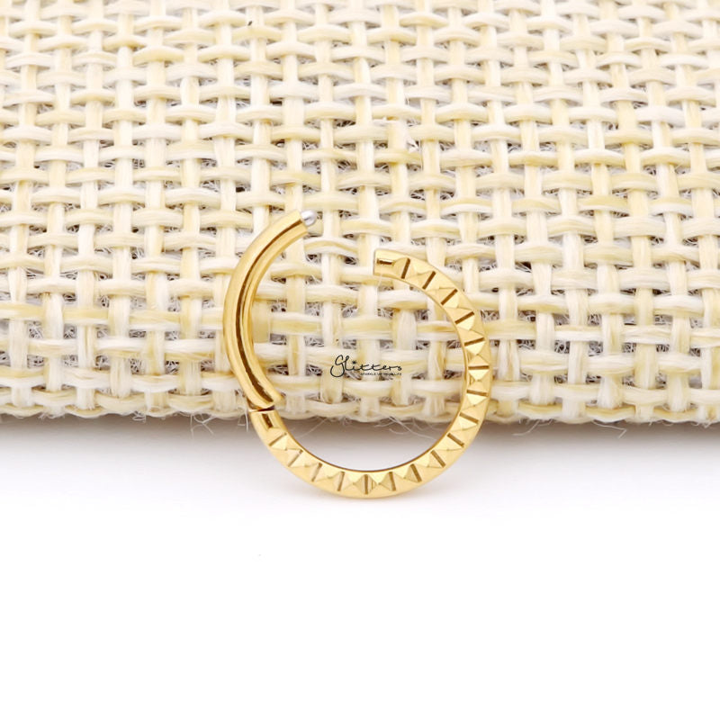 Front Facing Pyramid Laser Cut Titanium Hinged Segment Hoop Ring - Gold-Body Piercing Jewellery, Cartilage, Daith, G23 Titanium, Septum Ring-NS0127-G3_800-Glitters