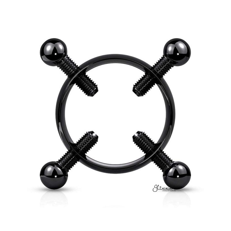Non-Piercing Adjustable Nipple Clamp with 4 Screws - Black-Body Piercing Jewellery, Nipple Barbell, Non-Pierced-Non-PiercingAdjustableNippleClampwith4Screws-Black-Glitters
