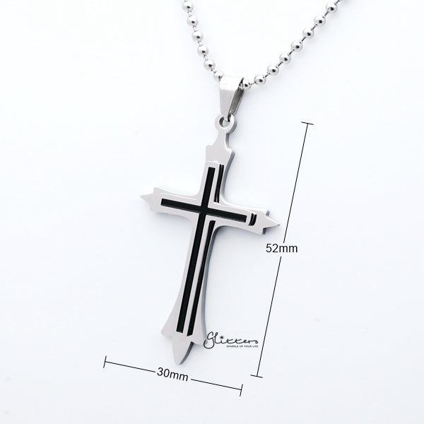 Stainless Steel Two Tone Double Layer Cross Pendant-Jewellery, Men's Jewellery, Men's Necklace, necklace, Necklaces, Pendants, Stainless Steel, Stainless Steel Pendant-SP0271-L_New-Glitters