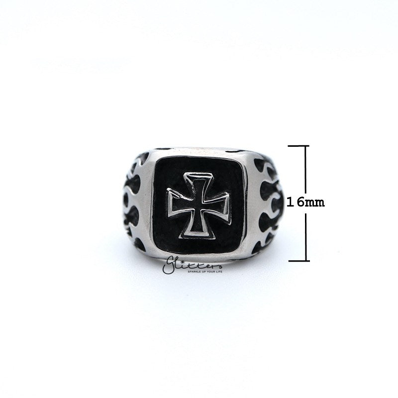 Stainless Steel Antiqued Cross with Fire Casting Men's Rings-Jewellery, Men's Jewellery, Men's Rings, Rings, Stainless Steel, Stainless Steel Rings-SR0113_800-01_New-Glitters
