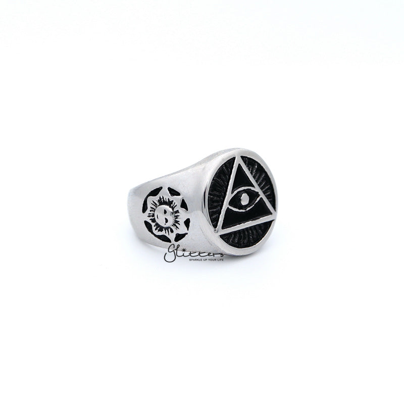 Stainless Steel Circle All Seeing Eye/Eye of Providence Casting Men's Rings-Jewellery, Men's Jewellery, Men's Rings, Rings, Stainless Steel, Stainless Steel Rings-SR0201-3-Glitters