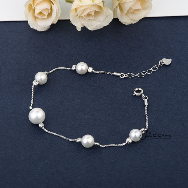 Sterling Silver Shell Pearl Women's Bracelet-Bracelets, Jewellery, Sterling Silver Bracelets, Women's Bracelet, Women's Jewellery-SSB0019_01-Glitters