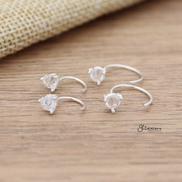925 Sterling Silver CZ Open Huggie Hoop Earrings-Cubic Zirconia, earrings, Hoop Earrings, Jewellery, Women's Earrings, Women's Jewellery-SSE0057-S_600-Glitters