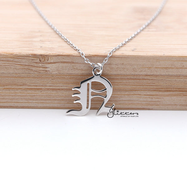 Personalized Sterling Silver Alphabet Necklace- Old English Font-Alphabet Necklace, Personalized-SSP0011-OE-N-Glitters