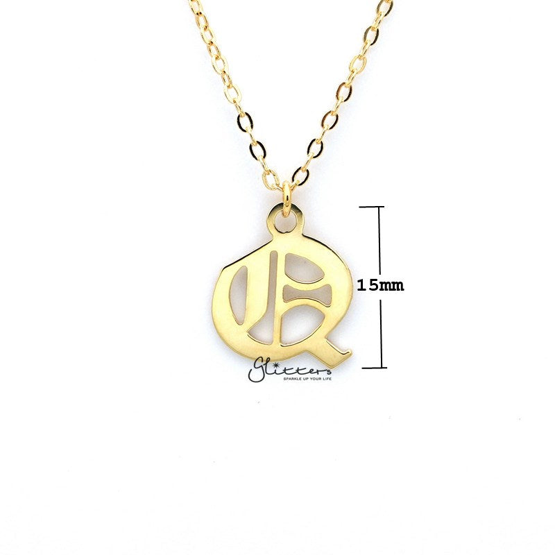 Personalized 24K Gold Plated over Sterling Silver Alphabet Necklace- Old English Font-Alphabet Necklace, Personalized-SSP0012-OLD-01_New-Glitters