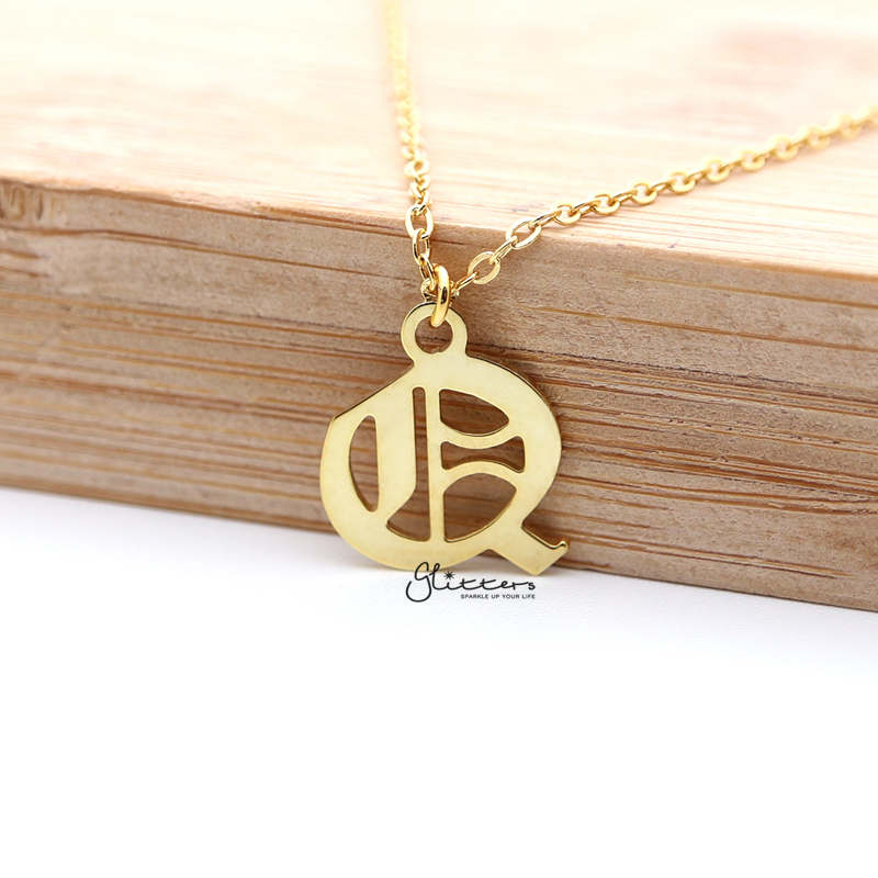 Personalized 24K Gold Plated over Sterling Silver Alphabet Necklace- Old English Font-Alphabet Necklace, Personalized-SSP0012-OLD-Glitters