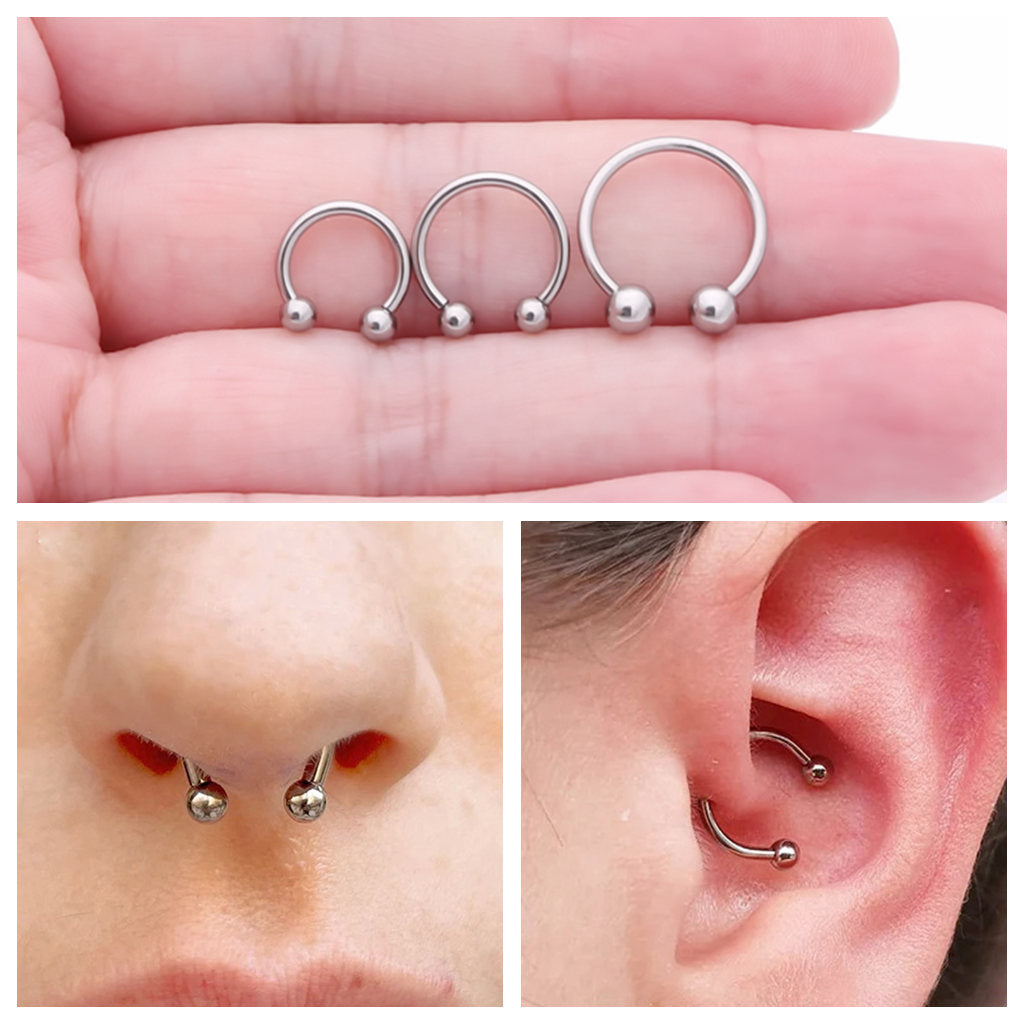 Titanium Horseshoes with Internally Threaded Balls-Body Piercing Jewellery, Cartilage, G23 Titanium, Horseshoe, New, Nipple Barbell, Septum Ring-TCP0001-B-06-Glitters
