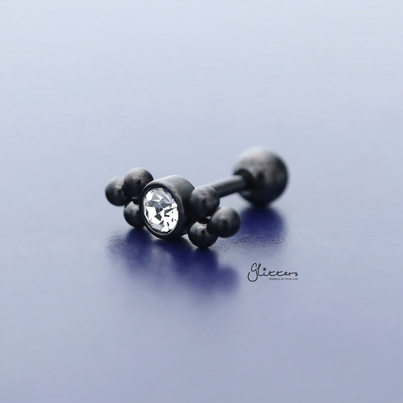 Clear Crystal with Balls Triangle Sides Tragus Cartilage Barbell Stud - Black-Body Piercing Jewellery, Cartilage, Crystal, Jewellery, Tragus, Women's Earrings, Women's Jewellery-TG0127-K-2_800-Glitters