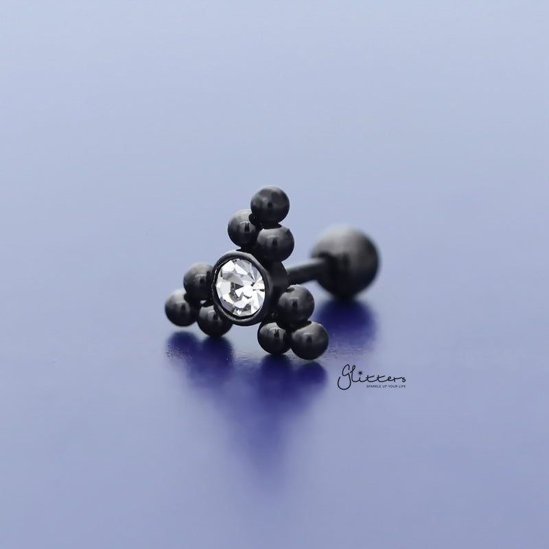 Clear Crystal Centre Ball Cluster Triangle Tragus Cartilage Barbell Stud - Black-Body Piercing Jewellery, Cartilage, Crystal, Jewellery, Tragus, Women's Earrings, Women's Jewellery-TG0128-K-2_800-Glitters