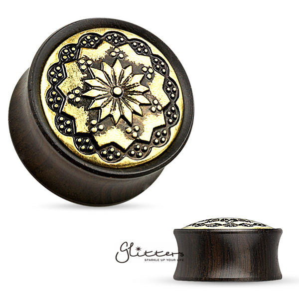 Floral Tribal Pattern Ebony Wood Double Flare Saddle Fit Tunnel-Body Piercing Jewellery, Plug, Tunnel-TL0029-1-Glitters