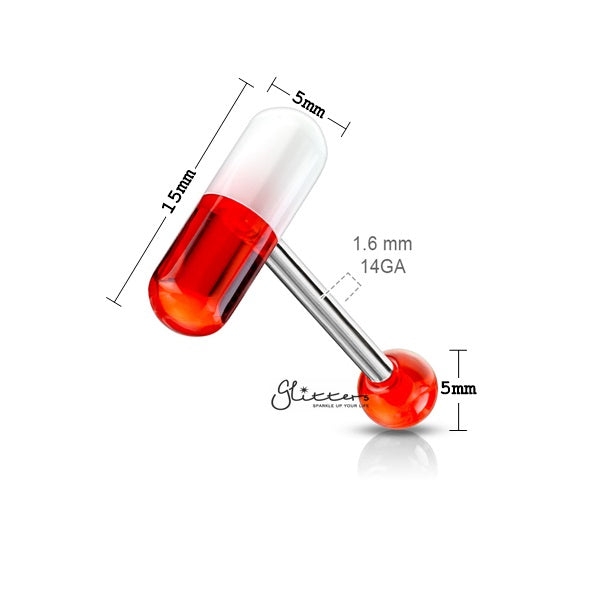 Acrylic 2-Color Pill Tongue Barbell - Red-Body Piercing Jewellery, Tongue Bar-TR0001-Pill-szie_New_a2af639c-5cef-48dc-b4ee-2222766ee7d4-Glitters