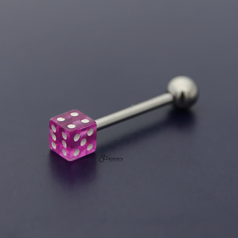Acrylic Dice Tongue Barbell - Purple-Body Piercing Jewellery, Tongue Bar-TR0027-A_800-Glitters