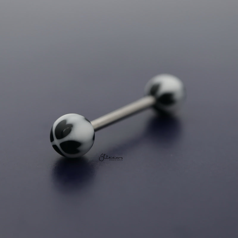 Four Hearts Acrylic Balls Tongue Barbell - Black-Body Piercing Jewellery, Tongue Bar-TR0036-K_800-Glitters