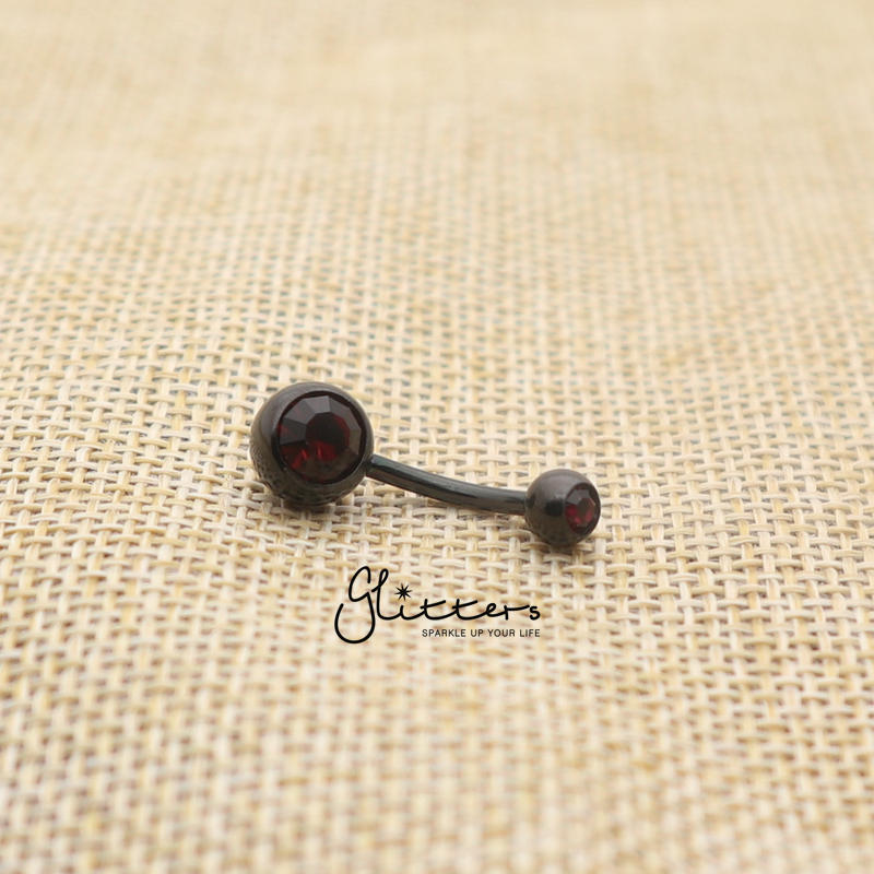 Black Titanium I.P Surgical Steel Double Gem Belly Button Ring - Purple-Belly Ring, Body Piercing Jewellery-bj0059-04-Glitters