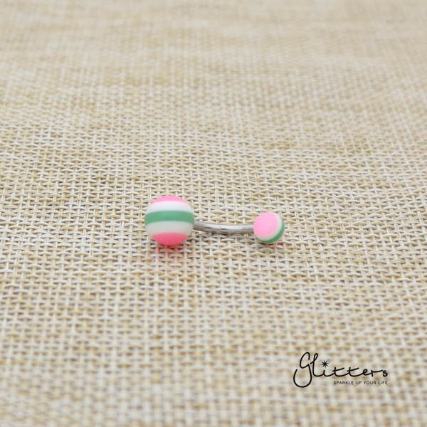 14 Gauge Acrylic Multi Color Strips Balls Belly Button Ring - Pink-Belly Ring, Body Piercing Jewellery, Sale-bj0062-strip22-Glitters