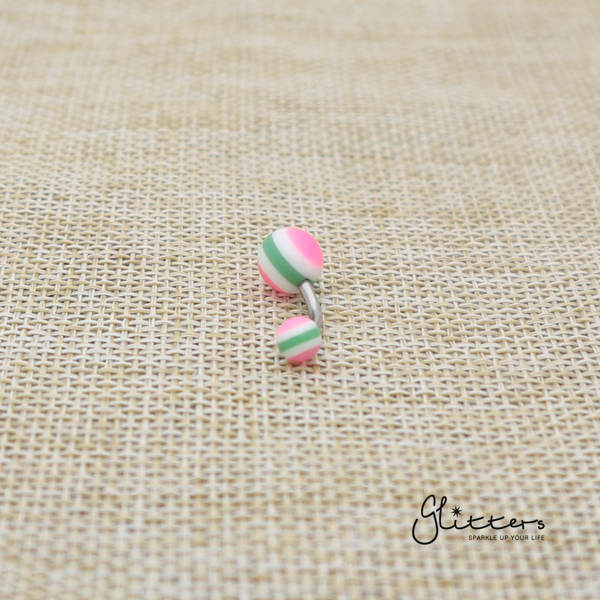 14 Gauge Acrylic Multi Color Strips Balls Belly Button Ring - Pink-Belly Ring, Body Piercing Jewellery, Sale-bj0062-strip24-Glitters