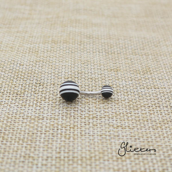 14 Gauge Acrylic Multi Color Strips Balls Belly Button Ring - Black/White-Belly Ring, Body Piercing Jewellery, Sale-bj0062-strip25-Glitters