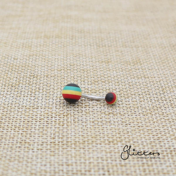 14 Gauge Acrylic Multi Color Strips Balls Belly Button Ring - Rasta-Belly Ring, Body Piercing Jewellery, Sale-bj0062-strip28-Glitters
