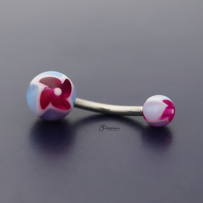 Acrylic Twister Flower Balls Belly Button Navel Ring - Purple-Belly Ring, Body Piercing Jewellery-bj0332-a-Glitters