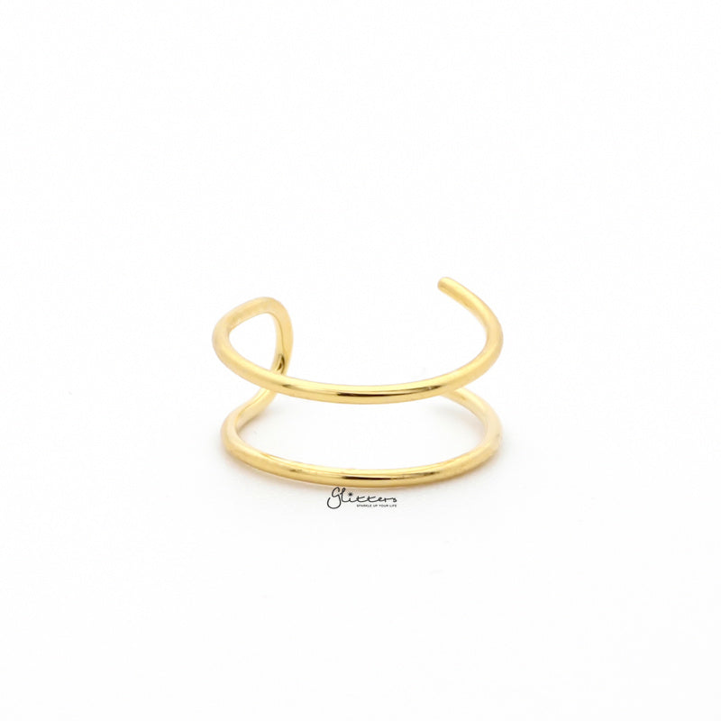 Non Pierced Sterling Silver Double Lines Conch Ear Cuff - Gold-Body Piercing Jewellery, Conch Earrings, Ear Cuffs, earrings, Jewellery, Non-Pierced, Women's Earrings, Women's Jewellery-ec0065-g1_800-Glitters