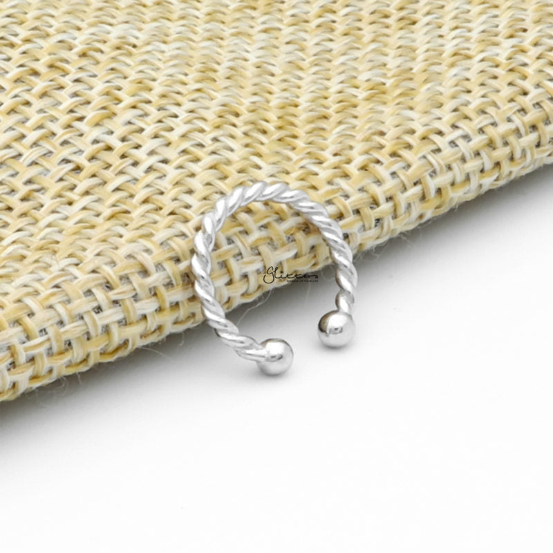 Non Pierced Sterling Silver Twisted Rope Conch Ear Cuff - Silver-Body Piercing Jewellery, Conch Earrings, Ear Cuffs, earrings, Jewellery, Non-Pierced, Septum Ring, Women's Earrings, Women's Jewellery-ec0110-s2_1-Glitters