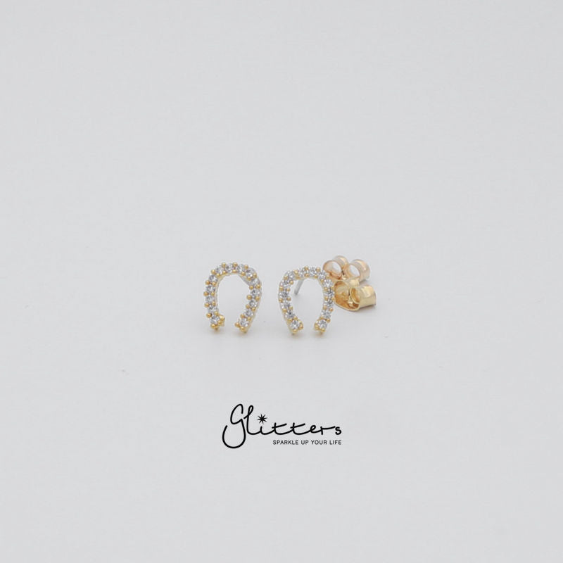 Micro Cubic Zirconia Paved Horseshoe Stud Earrings with Sterling Silver Post-Cubic Zirconia, earrings, Jewellery, Sterling Silver Post, Stud Earrings, Women's Earrings, Women's Jewellery-er1425_1-Glitters