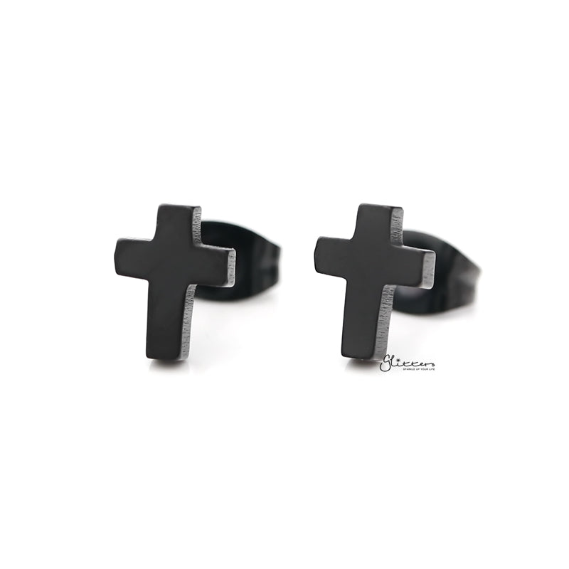 Stainless Steel Cross Stud Earrings - Black-earrings, Jewellery, Men's Earrings, Men's Jewellery, Stainless Steel, Stud Earrings, Women's Earrings-er1485-k1_800-Glitters