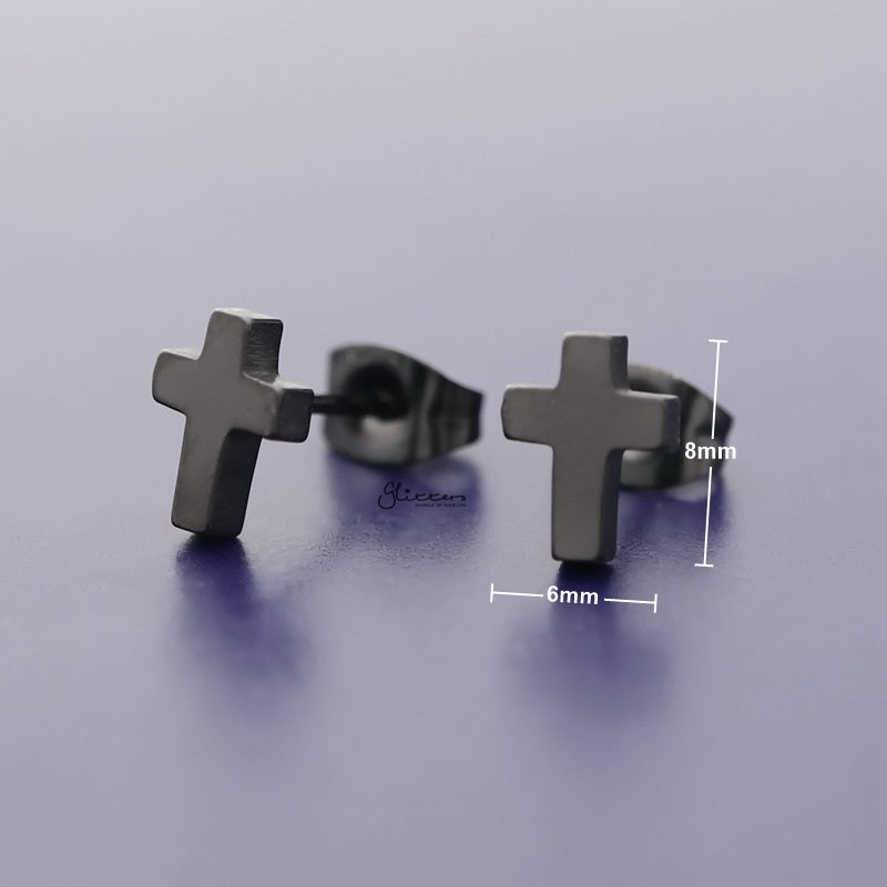 Stainless Steel Cross Stud Earrings - Black-earrings, Jewellery, Men's Earrings, Men's Jewellery, Stainless Steel, Stud Earrings, Women's Earrings-er1485-k_800_New-Glitters