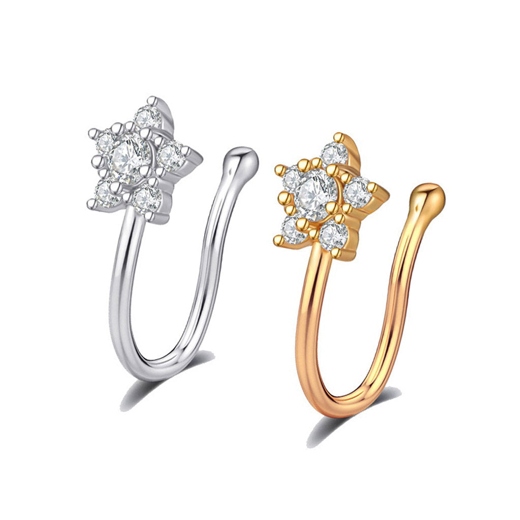 Star Non Piercing Nose Ring-Body Piercing Jewellery, Cubic Zirconia, Non-Pierced, Nose Piercing Jewellery, Nose Ring, Nose Studs-fns03-Glitters